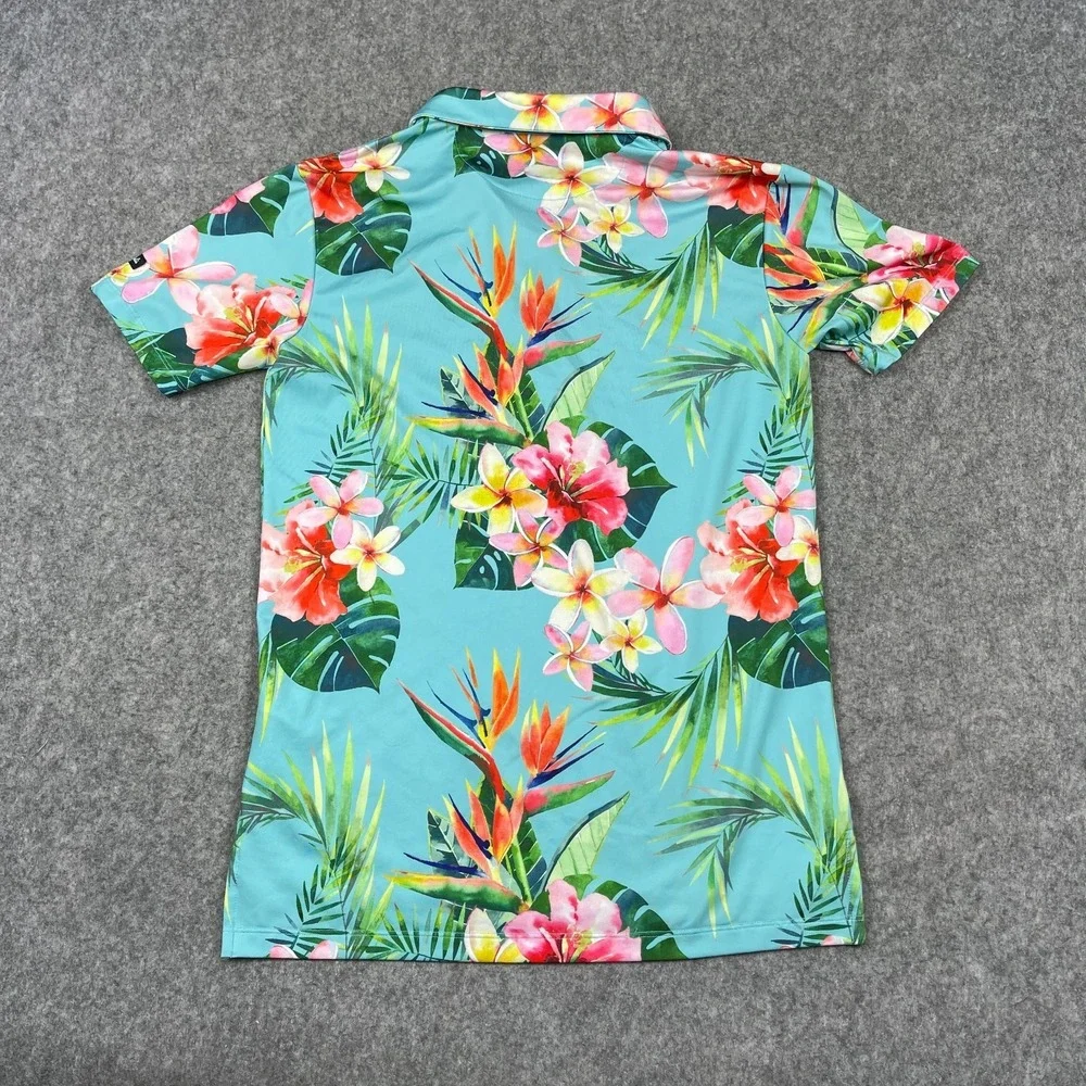 Bad Birdie Golf‎ Shirt Mens Large (Small) Colorful Tropical Floral Performance